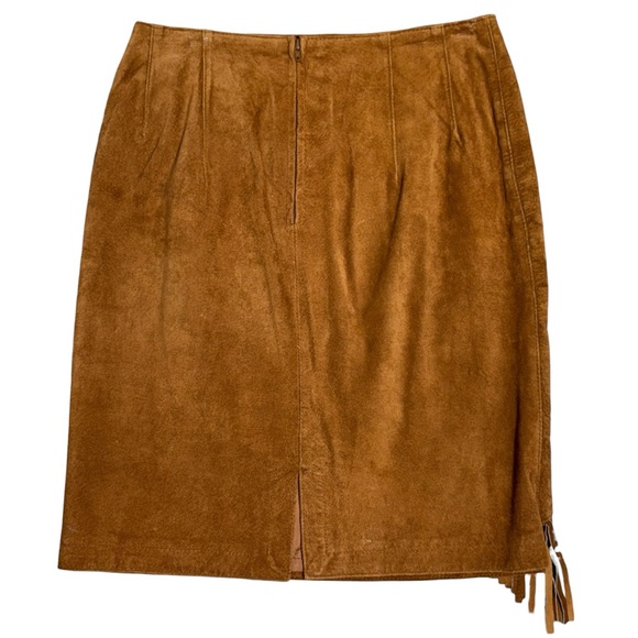 Vintage Western Cognac Brown Suede Fringe Skirt genuine Leather Silver Concho - Picture 3 of 7